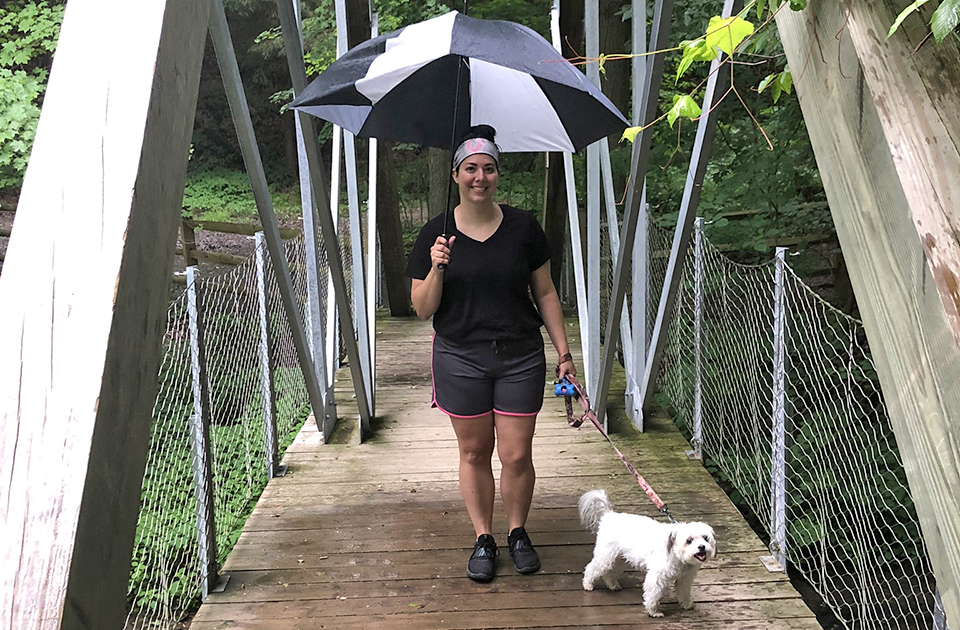 Jessie and dog on a walk
